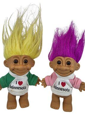 Vintage Russ Minnesota Troll Dolls Lot of 2 Retro 90s Souvenir Toys
